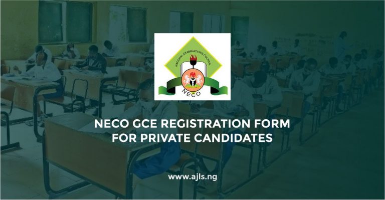 NECO GCE Registration Form For Private Candidates